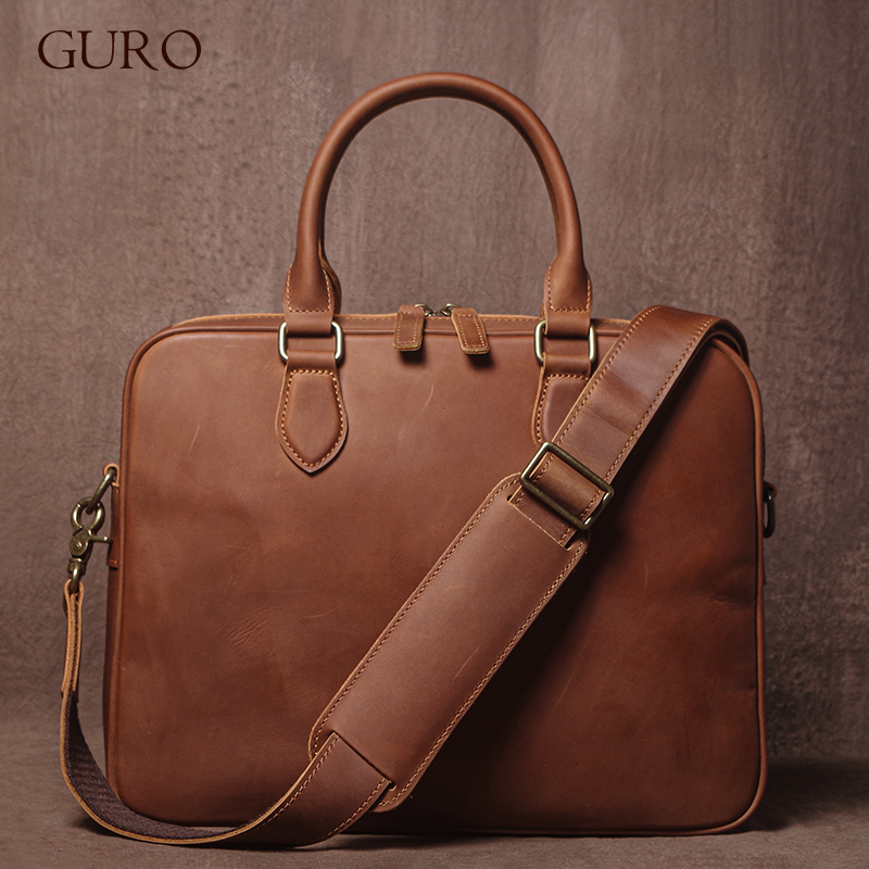 Luxury Bags For Men - GURO-maletín de piel de vaca Crazy