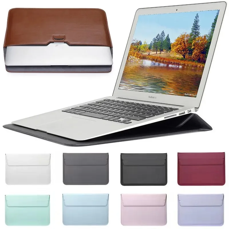 Laptop Bag Leather 15 - Funda de cuero PU con soporte